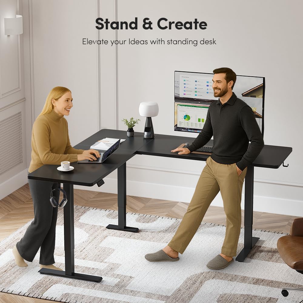 FEZIBO 75x63 L Shaped Standing Desk, Electric Height Adjustable L Shaped Desk, Suitable for Home Office, Black