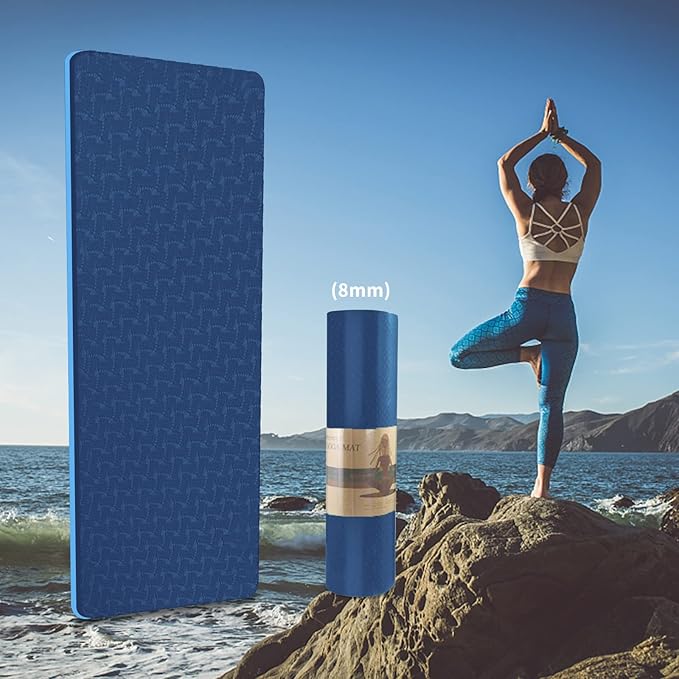Yoga Mat 1/3 inch QMKGEC Exercise Mats 8mm TPE Non-Slip Extra Thick High-Density Eco Friendly for Yoga Workout Pilates Yoga Mats for Women Men
