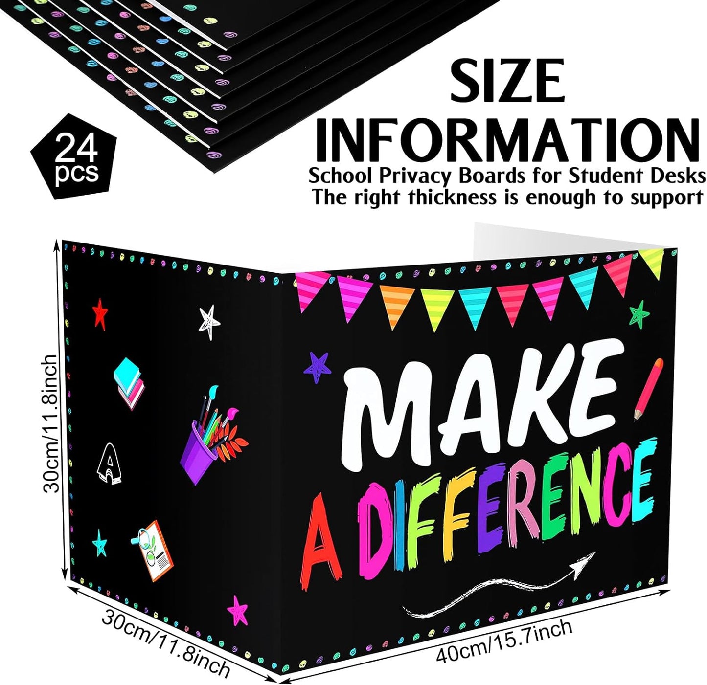 Honoson 24 Pcs Bulk Inspirational Privacy Folders for Students Cardboard Test Privacy Boards Motivational Words Desk Dividers Shield for Classroom School Study Supplies, 6 Styles(Positive)