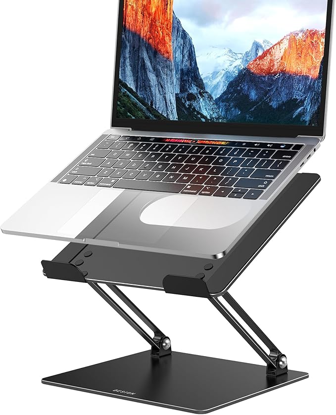 BESIGN LS10 Aluminum Laptop Stand, Ergonomic Adjustable Notebook Stand, Computer Holder Compatible with Air, Pro, Dell, HP, Lenovo More 10-14" Laptops, Black
