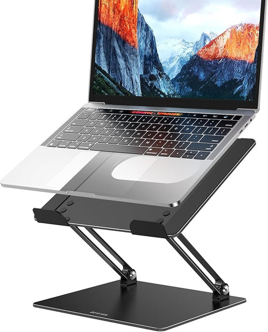 BESIGN LS10 Aluminum Laptop Stand, Ergonomic Adjustable Notebook Stand, Computer Holder Compatible with Air, Pro, Dell, HP, Lenovo More 10-14" Laptops, Black