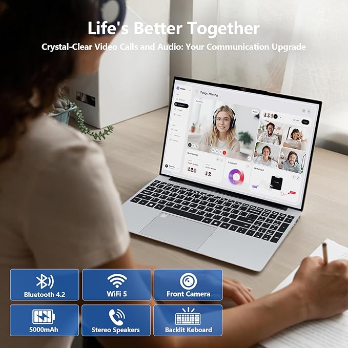 2025 Laptop, 15.6 inch Laptop Computer with 16GB DDR4 512GB SSD, N5095 Quad-Core up to 2.9GHz, Portable Laptop with Backlit Keyboard, Fingerprint, FHD 1920 * 1200, WiFi5, BT4.2, Win 11 Pro