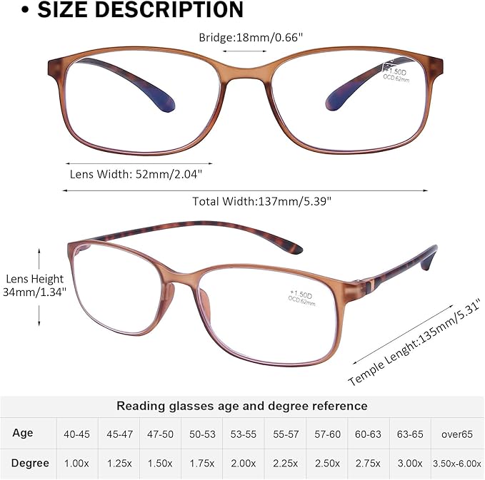 AQWANO Blue Light Blocking Computer Reading Glasses 2.75- Comfortable Lightweight TR90 Flexible Frame Anti Glare Eye Strain Readers for Women Men, No Rubber Arms
