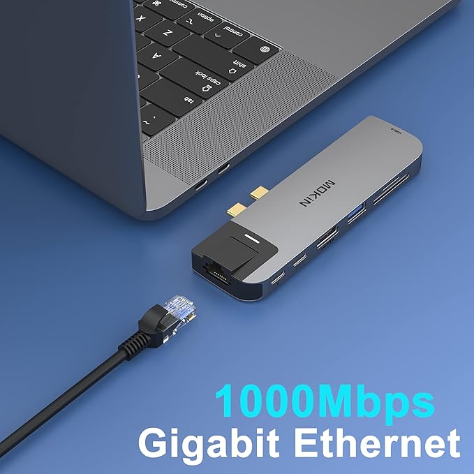 MOKiN USB C Multiport Adapter Hub Mac Dongle for MacBook Pro/Air with 4K HDMI Port, Gigabit ethernet, 2 USB, TF/SD Card Reader, USB-C 100W PD and Thunderbolt 3