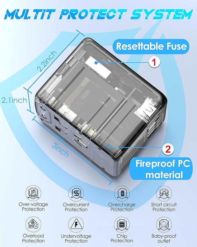 Universal Travel Adapter, 6.0A 30W 5 USB C/A Ports + AC Outlets International Power Adapter for All USB Devices, Type I C G A Plugs 110V 220V A/C, European Travel Plug Adapter for 200+ Countries