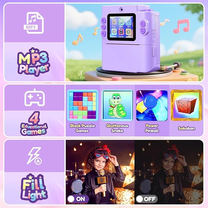 Kids Camera Gift for Girls: Selfie Digital Instant Print Cameras HD Toys for Kids Teen Girls Boys Ages 3 4 5 6 7 8 9 10 12 Birthday Christmas Valentines Easter Gifts with 32G SD Card Purple