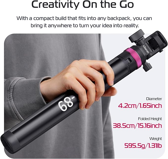 ULANZI MT-89 Extendable Tripod Aluminum, 82" Portable Adjustable Light Stand with 1/4" Screw Quick Release, 360° Ball Head Camera Phone Tripod for Camera Video Light Smartphone, Lightweight for Travel