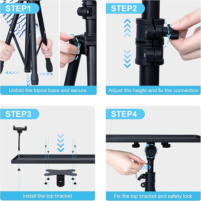 Projector Stand Tripod Adjustable, Laptop Height from 23.5 to 46.5 inches with Gooseneck Phone Holder, Floor for Office, Home, Stage, Studio, DJ Racks Holder Mount, 23.5inch-46.5inch