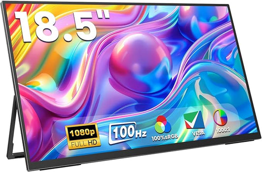 18.5 Inch Portable Computer Monitors,Portable Monitor for Laptop,PC,MacBook,Phone, PS4, Speakers,1080P FHD Display with USB-C & HDMI,Travel Work Home Gaming Monitor with 180° Adjustable Stand