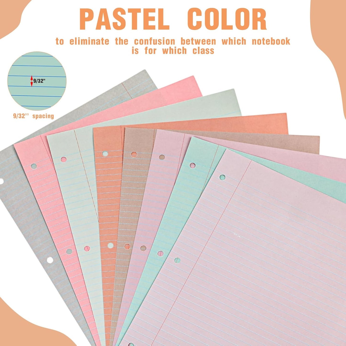 PerKoop 400 Sheets Colored Loose Leaf Paper 8.5" x 11" college ruled Lined 3 Hole Punched notebook Filler Paper for 3 Ring Binders Office School Supplies (Bohemian Color)