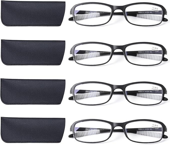 DOOViC 4 Pack Blue Light Blocking Reading Glasses for Men Women TR90 Sturdy Ultra Lightweight Readers 2.25 Strength