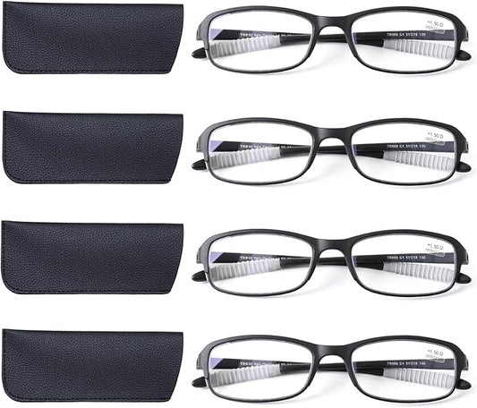 DOOViC 4 Pack Blue Light Blocking Reading Glasses for Men Women TR90 Sturdy Ultra Lightweight Readers 2.75 Strength