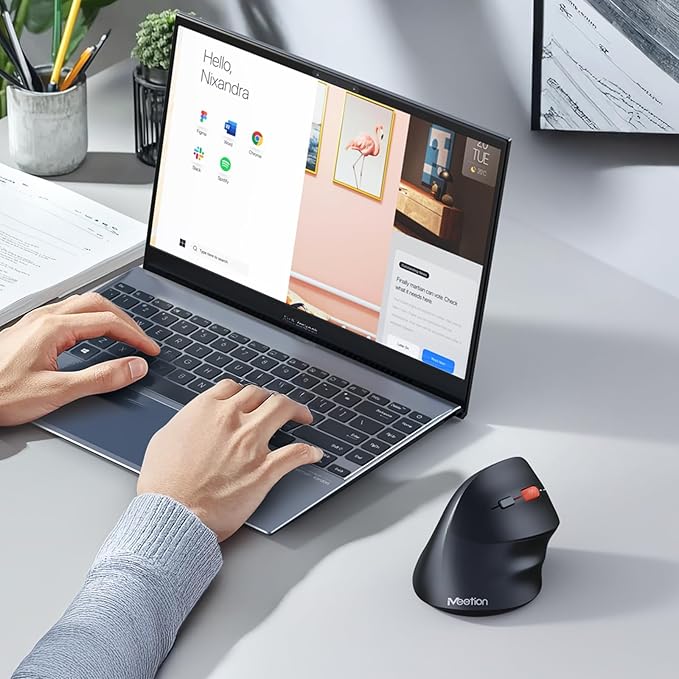 MEETION Ergonomic Mouse, Wireless Bluetooth Vertical Mouse with 3 Multi-Device for Bluetooth(5.3*2) & USB-A to USB-C Adapter, 4 DPI 1200-3200 Ergo Mice for Mac/Windows/PC/Laptop/Computer(Large Hands)
