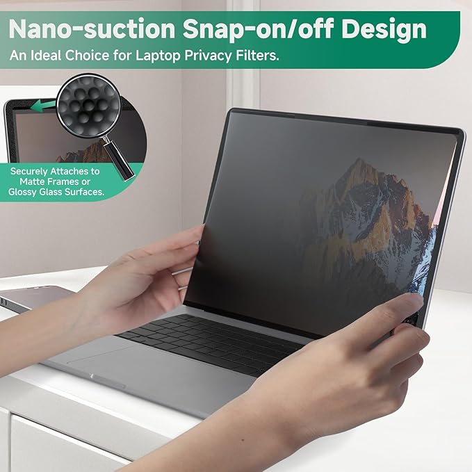 Nano-Suction Laptop Privacy Screen 16 Inch 16:10, Removable Screen Privacy Shield for Laptop, Anti Glare, Anti Bule Light, Screen Protector for Lenovo HP Dell Acer Asus Thinkpad