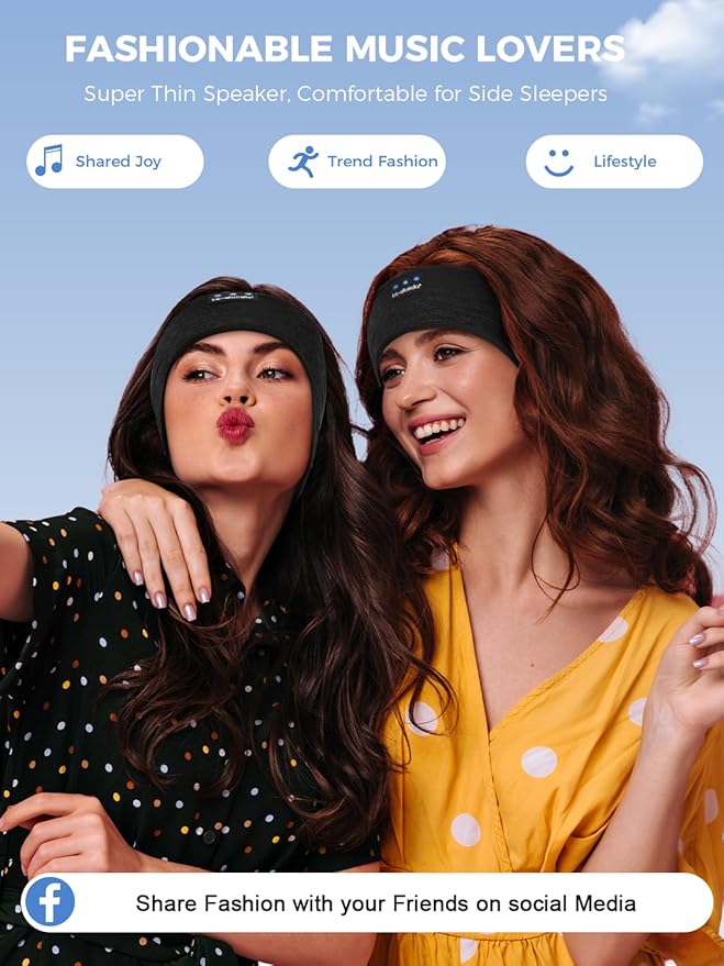 LC-dolida Sleep Headphones Bluetooth Headband, Sweat Resistant Sports Wireless Earphones, Ultra-Thin HD Stereo Black Headband Speaker Sleeping Eye Mask for Women Men Teen Running Cool Gadgets