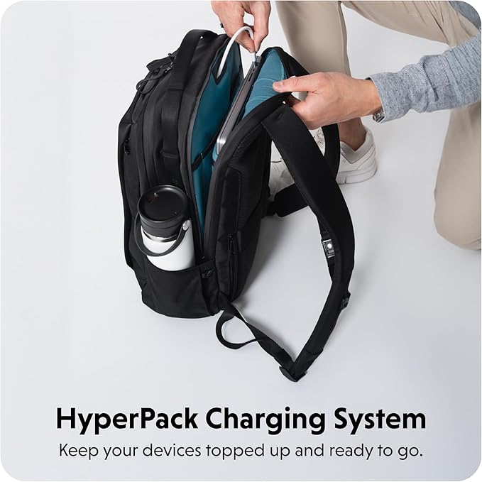 HyperPack 22L Slim Laptop Backpack — 1200D PET Abrasion & Water Resistant Backpack — Anti Theft Backpack w/Charging System, Tracker Pocket, Triple Padded Back (Fits up to 16” Laptop)