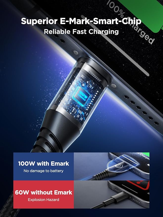 Aioneus USB C to USB C Cable, 10ft 100W Type C to Type C Charger Cord Fast Charging Nylon Braided Long USBC Cable for Samsung S24 Ultra/S23/S22, iPhone 16/15 Pro Max, for MacBook/iPad Pixel PS5 Switch