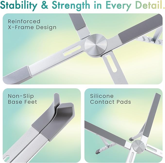 BELLEMOND Laptop Stand | Foldable & Adjustable Aluminum Riser | Ventilated X-Frame Japanese Design | Fits MacBook Pro/Air, Dell, HP, Lenovo & 10–17.3” Laptops | Portable & Lightweight | Midnight Black