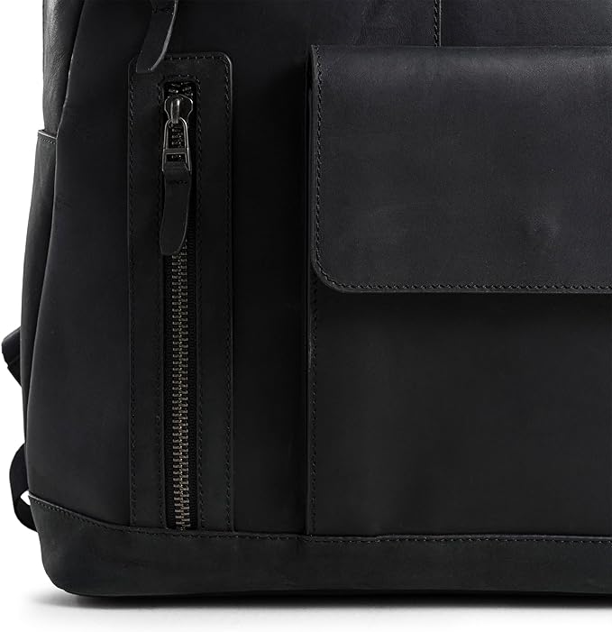 VELEZ Black Leather Backpack for Men & Women - Large Capacity Laptop Travel Backpack with 17" Sleeve - Vintage Travel Bag with Adjustable Straps, Multiple Pockets & Trolley Sleeve