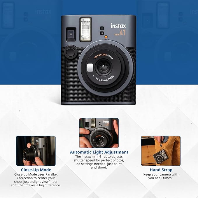 FUJIFILM Mini 41 Instant Film Camera Bundle – Instant Photo Camera with Fujifilm Mini Film (20 Sheets), Photo Album, Batteries, Cleaning Cloth & Accessories – Great Gift for Kids, Teens & Beginners