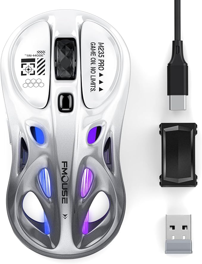 Wireless Gaming Mouse, Tri-Mode 2.4G/USB-C/Bluetooth Mouse, 800-4800 DPI, Ergonomic Optical Mouse Gamer, RGB & 6 Programmable Buttons, 65g, Rechargeable, for PC/Mac/Laptop