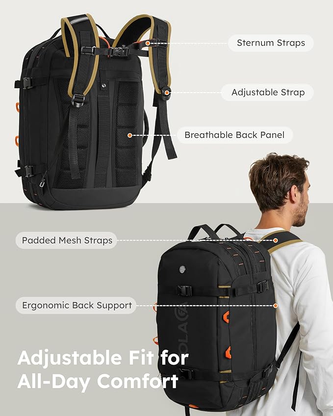 Tolaccea Travel Laptop Backpack, Large Carry on Backpack Flight Approved Convertible Duffle Luggage Bag Daypack Work Business Rucksack Fits 16" Laptop for Men Women 3 Carrying Ways, 40L-50L Expandable