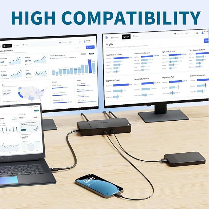 Dell WD19S 130W Docking Station, HDMI/Dual DisplayPort, Dell Docking Station with 90W Power Delivery, Dual Monitor Support,Bundle with 130W Adapter, HDMI/DP Cables (Renewed)