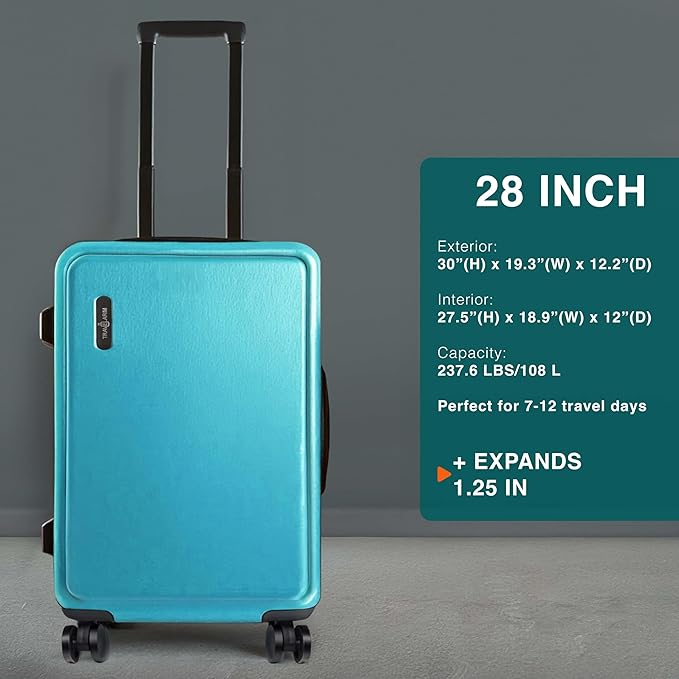 Luggage Sets 2 Piece, 24 Inch Suitcase and 28 Inch Luggage with Spinner Wheels, Durable Hard Shell Suitcase Set, Expandable Travel Suitcases with Wheels, Teal