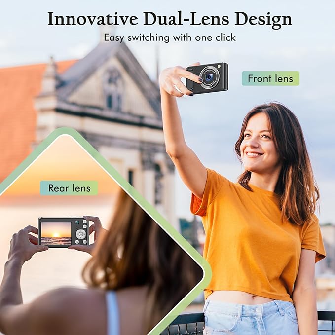 4K Digital Camera for Photography with Front and Rear Lens,48MP Autofocus Vlogging Camera with Flash,Anti-Shake & 16X Zoom for Teens,Adults