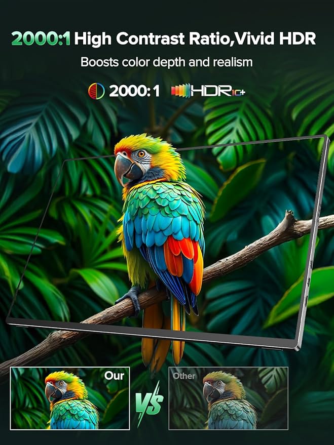 Newsoul Portable Monitor 4K 16" Laptop Monitor 1200Nits High Brightness, 2000:1 Contrast Fast IPS Matte Screen with VESA & Protective Case, Built-in USB-C HDMI Portable Screen for Phone Game Console