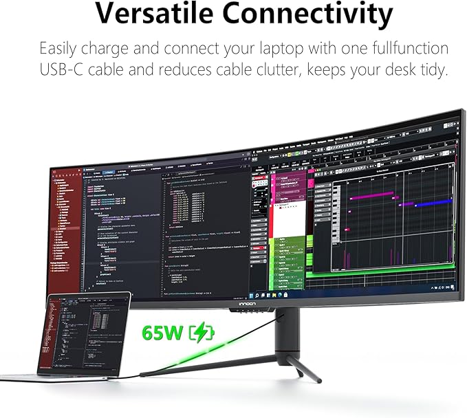 INNOCN 49" Curved Monitor Ultrawide Gaming 120Hz 32:9 QHD 5120 x 1440P Computer Monitor, R1800, 99% sRGB, HDR400, USB Type C, DisplayPort, HDMI, Built-in Speakers, Height/Tilt Adjustable - 49C1R