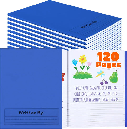 Henoyso 12 Pcs 120 Pages Primary Composition Notebooks K-2 9 3/4 x 7 1/2 Inch Journals Primary Journals Blank Books for Kids to Write Stories Kindergarten (Blue)