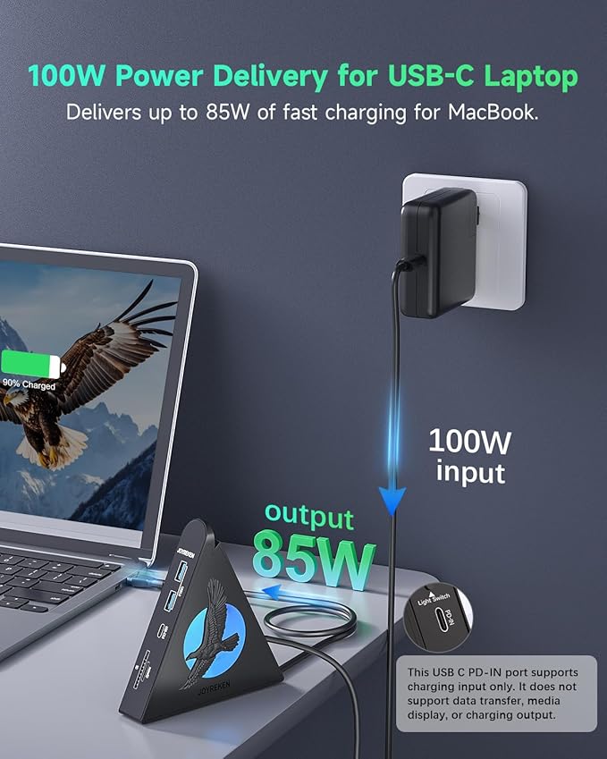 Vertical USB Hub Tower, 8-in-1 USBC Hub with HDMI 4K@30Hz, 100W PD, 5Gbps USB-C & 3xUSB-A, SD&TF Slots, RGB Gaming Hub Compatible with MacBook, iPad, iPhone16, XPS, Surface & Type-C Laptops.