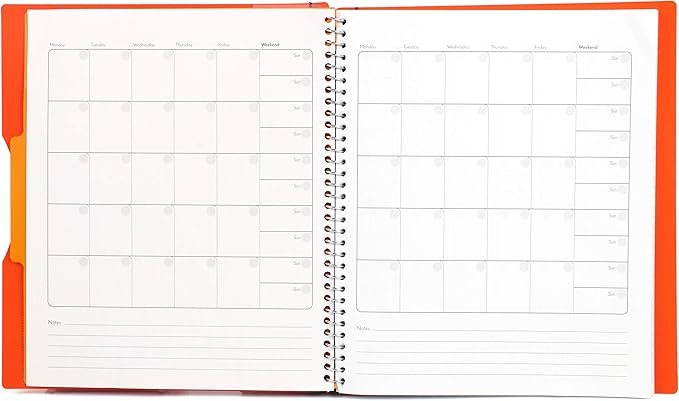 Mintra Office Durable PREMIUM Spiral Notebook, ((Orange, 1 Subject, 8.5in x 11in)), Fabric Covered Coils, No Snags, Removable Adjustable Pocket Dividers, Ruler, Organization, Customizable