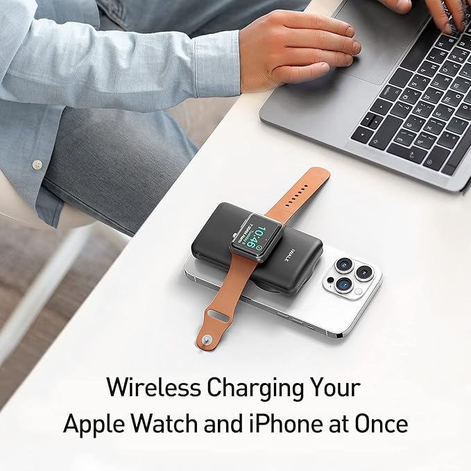 iWALK Magnetic Wireless Power Bank with iWatch Charger,10000mAh PD Fast Charging Portable Charger Compact Battery Pack Compatible with iPhone 17/16/15/14/13/12 Series,Apple Watch Ultra/8/7/6/5/4