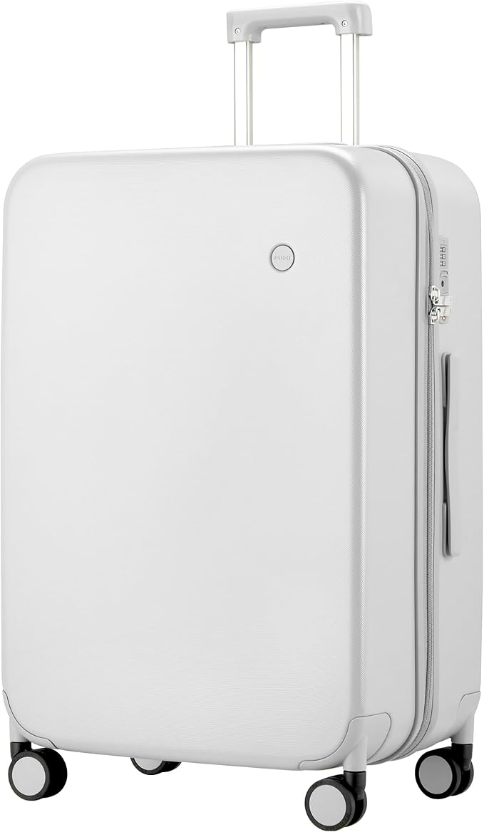 mixi Upgrade Luggage Suitcases with Spinner Wheels, Large Hardside Rolling Suitcase PC with TSA Lock Travel Case 26in Checked in, Fine Grid Smoke White