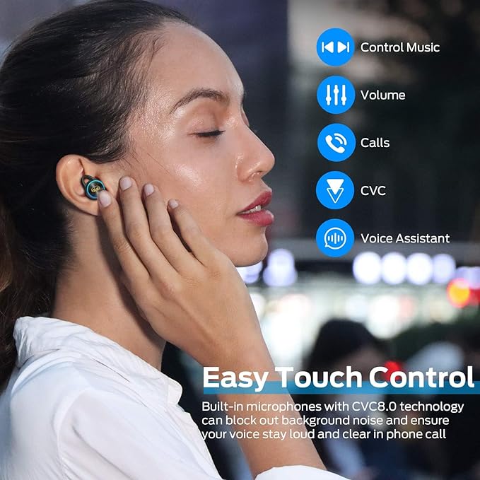 Monster Clarity 101Plus AirLinks Wireless Earbuds, Bluetooth 5.0 in-Ear Headphones with Charging Case, Stereo Earphones Deep Bass Sound, Built-in Mic, Clear Call, Water Resistant Design for Sports.