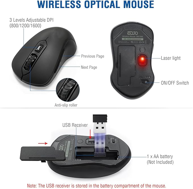 Wireless Keyboard and Mouse Combo, EDJO 2.4G Full-Sized Ergonomic Computer Keyboard with Wrist Rest and 3 Level DPI Adjustable Wireless Mouse for Windows, Mac OS Desktop/Laptop/PC(8 Pack)