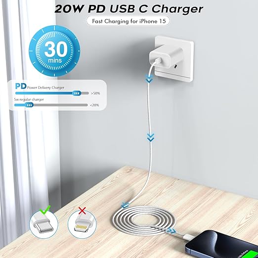 10FT iPhone 17 Pro/16e Charger Fast Charging,2Pack 20W USB C Apple 16 15 Pro Charger Block & 10Foot Long USBC Woven Cable Cord for iPhone 17/17 Air/17 Pro Max/16/16 Pro Max/16 Plus/15/15 Pro Max/iPad