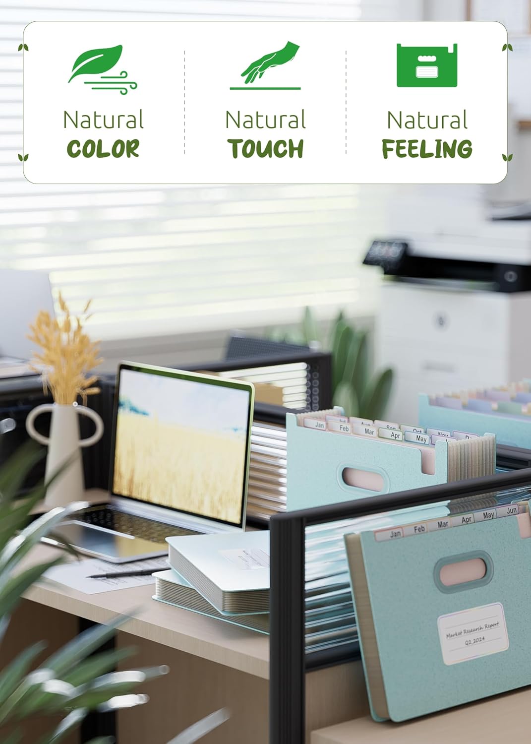 Accordion File Organizer, 12 Pockets Wheat Straw Expanding File Folders, Upright & Open Top, Monthly Bill Receipt Organizer, 100% BPA Free, Return to Nature, Healthy Living, Letter/A4 Size-Sky Blue