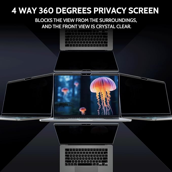 Magnetic 360° Privacy Screen for Macbook Air 13 Inch (2018-2021, M1), Removable Matte Anti Glare Blue Light Protector 4 Way Private Security Filter for 13.3" Mac Laptop Computer
