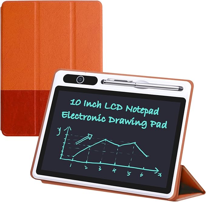 10inch LCD Writing Tablet with PU Protective Cover Electronic Writing Notebook Erasable Drawing Board for Adults at Home Office Work(Brown)
