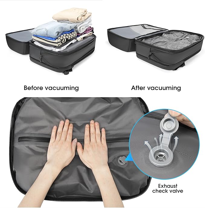 Vacuum Backpack for Men,50L Expandable Compression Backpack With Vacuum Seal, 17.3 Inch Water Resistant Laptop Backpack with USB Charging Port-Not Vaccum Pump Included