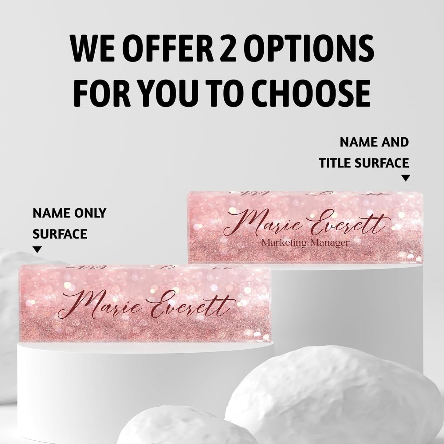 Custom Name Plate for Desk | Personalized Desk Name Plate | Personalized Boss Employee Teacher Appreciation Gifts | Acrylic Name Plate Office Desk Accessories (A-Pink Quartz)