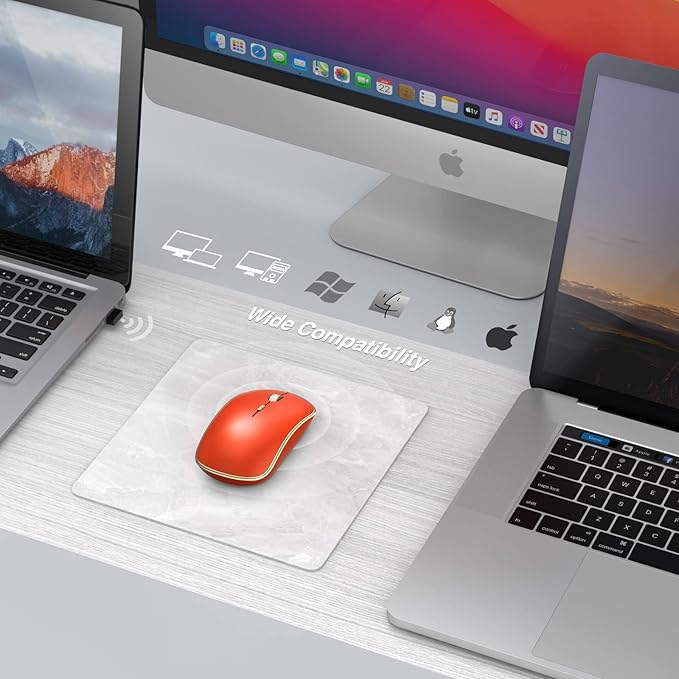 JOYACCESS Mouse Wireless, 2.4G Silent Wireless Gaming Mouse, Slim Portable USB Mouse Wireless for Laptop, Computer, PC (Orange Red)