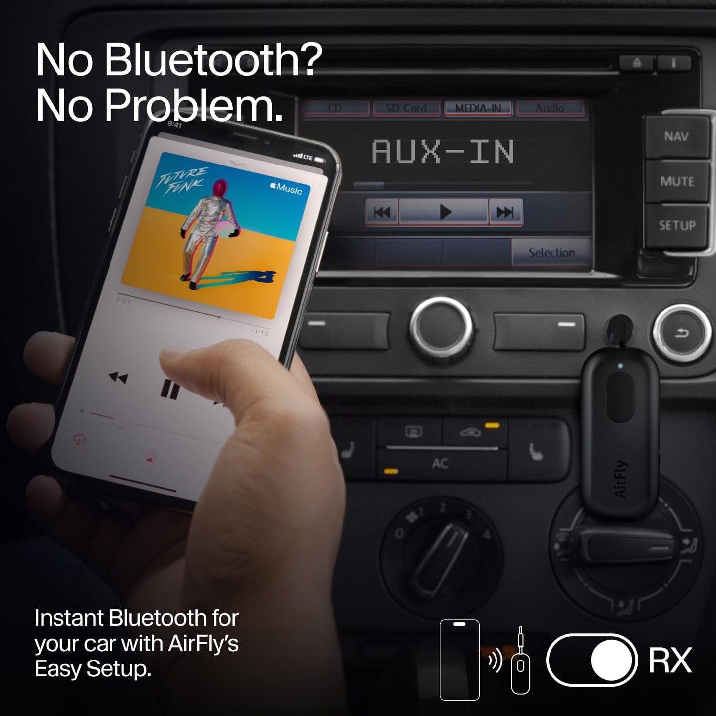 Twelve South AirFly Pro Bluetooth Wireless Audio Transmitter/Receiver for up to 2 AirPods/Wireless Headphones; Use with Any 3.5 mm Audio Jack, Black