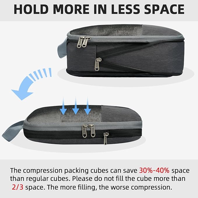 BAGAIL 6 Set/4 Set Lightweight Compression Packing Cubes for Travel, Anti-Tearing Expandable Organizer Bags for Suitcase