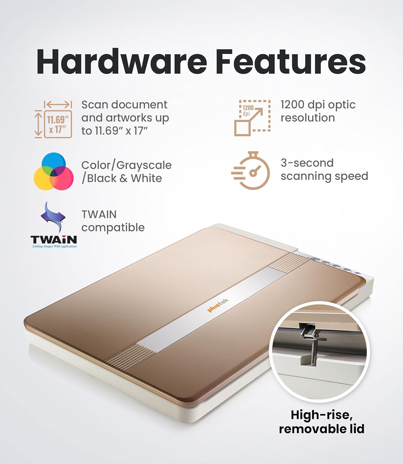 Plustek OpticSlim 1680 - High Speed Large Format Flatbed Scanner, scan Tabloid Size in 3 Seconds. Dual View Function Enable You to Quickly Check The Image Adjustment Effect