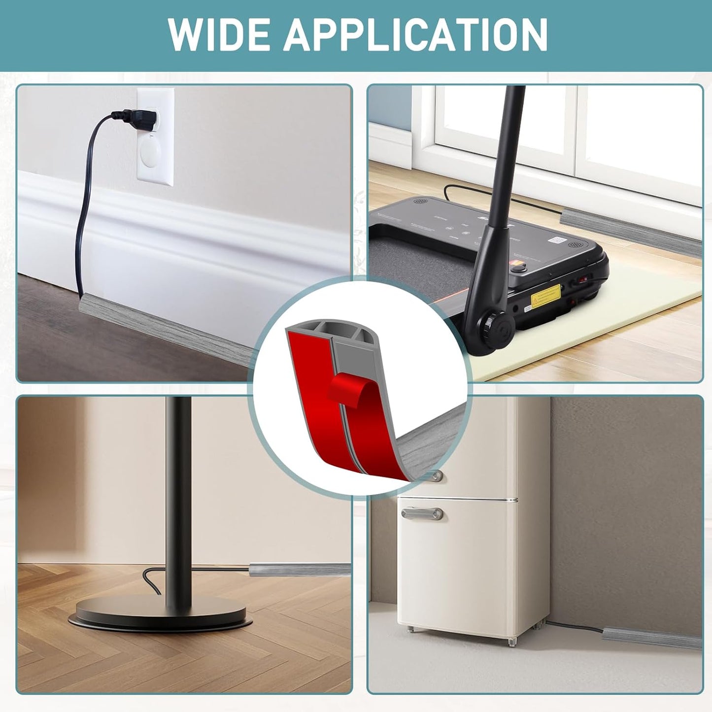 Floor Cord Cover Self Adhesive Cord Hider Floor Extension Cord Covers for Floor Power Cord Protector Cable Management Prevent Cable Trips Cable Cavity 0.51" W x 0.31" H (Light Grey Wood, 10Ft)