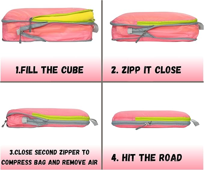 SUITEDNOMAD Ultralight Compression Packing Cubes Set, Suitcase and Backpack Travel Organizer Bags